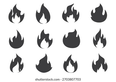 Fire illustration in flat style, set of fire vector icons. fire warning sign