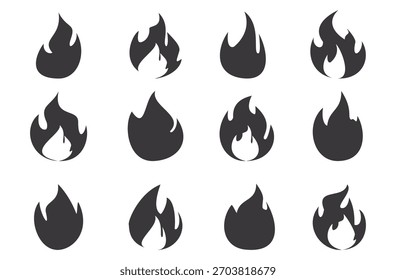 Ilustración de fuego en estilo plano, conjunto de iconos de vectores de fuego. señal de advertencia de fuego