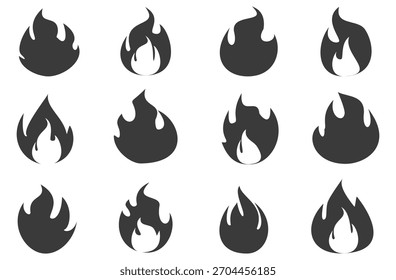 Ilustração de fogo em estilo plano, conjunto de ícones de vetor de fogo.