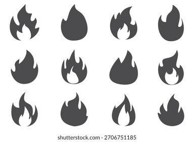 Feuergrafik im flachen Stil, Satz von Feuervektorsymbolen. Brandmeldezeichen