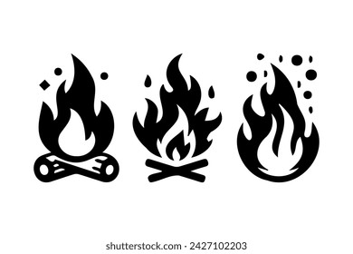 Fire image, flame icon. Black icon isolated on white background.