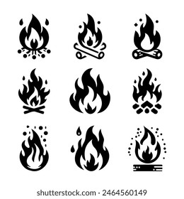 Imagen de fuego, ícono de llama. Icono negro aislado sobre fondo blanco.