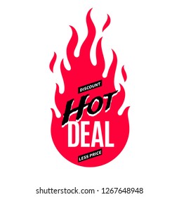 Fire with inscription Hot Deal. Template of banner for sales