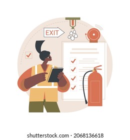 Fire inspection abstract concept vector illustration. Fire alarm and detection, building inspection checklist, fulfill the requirements, safety certification, annual inspection abstract metaphor.