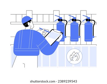 Fire inspection abstract concept vector illustration. Professional building inspector checks fire safety systems, commercial construction site, examine an extinguisher abstract metaphor.