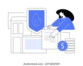 Fire insurance abstract concept vector illustration. Fire property insurance, accident economic loss, belongings protection, standard policy, damage coverage, state service abstract metaphor.