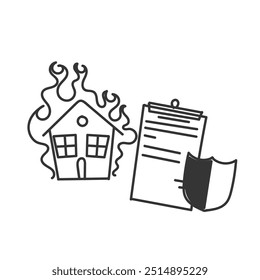 fire insurance documents illustration in doodle cartoon style