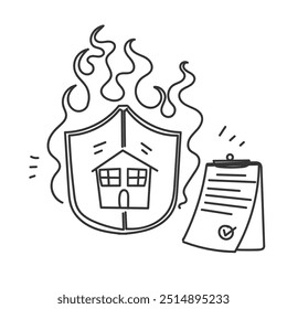 Feuerversicherung Dokumente Illustration in doodle Cartoon-Stil