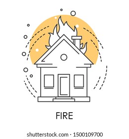 Fire isolated icon, natural disaster or human fault , house in flame isolated icon vector. Environmental problem, danger real estate destruction. Ecology destructive element awareness, life protection