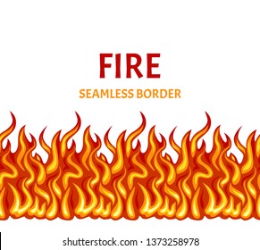 Fire isolated on white background. Vector flame seamless border. Stock image in cartoon simple flat style.
