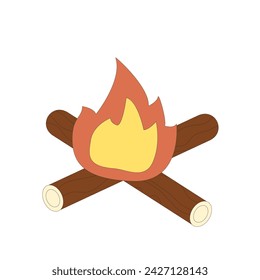 Fire isolated on white background. Hiking camping flame . Expedition campfire vector flat illustration.