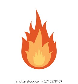 Fire isolated symbol, simple graphic illustration. Colored flame detail and hand drawn vector graphic. Campfire fireball sign decoration. Warm temperature burning image.