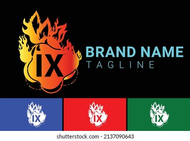 Fire IX Letter Logo And Icon Design Template