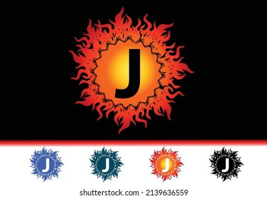 Fire J Letter Logo And Icon Design Template