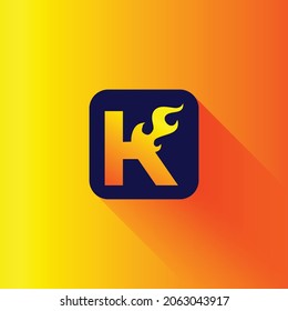 Fire K letter icon logo design