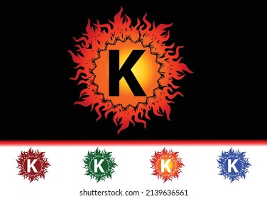 Plantilla de diseño de iconos y logotipos de letras K de fuego