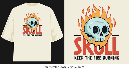 fogo manter a queima vintage chamas do crânio gráfico camiseta design vetor ilustração arte
