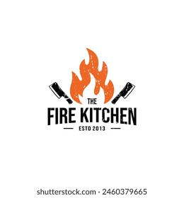 fire kitchen restaurant vector logo. white background