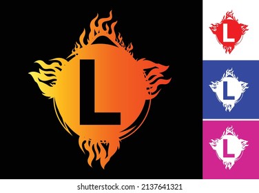 Fire L letter logo and icon design template