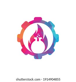 Plantilla de diseño de logotipo de concepto de forma de equipo de Fire Lab. Combinación de logotipo de laboratorio y fuego.