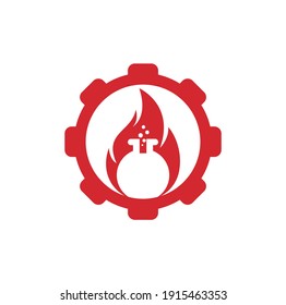 Fire Lab gear shape concept logo design template. Lab and fire logo combination.