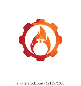 Fire Lab gear shape concept logo design template. Lab and fire logo combination.