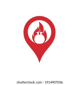 Fire Lab gps shape concept logo design template. Lab and fire logo combination.