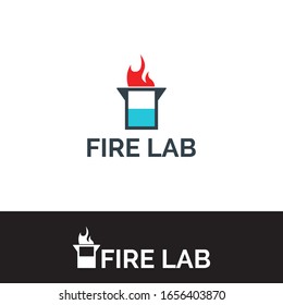 Fire lab logo make from lab symbol and fire flame - simple and flat logo design template