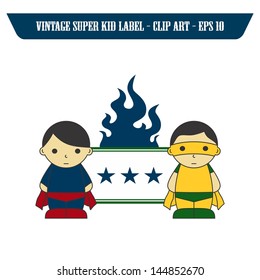 fire label art twin hero boy