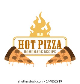 fire label with hot pizza