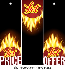 Fire label with original lettering Hot. Illustration for business promotion (sale, offer, price and deal). For posters, icons, logotypes, cards, print and web projects.