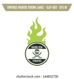 fire label with pirate skull