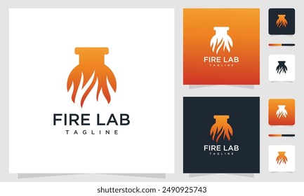 Fire laboratory glass tube vector logo inspiration. fire lab idea icon.	