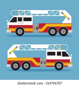 Fire ladder truck in flat design. Vector illustration.