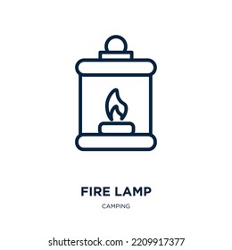 fire lamp icon from camping collection. Thin linear fire lamp, fire, lamp outline icon isolated on white background. Line vector fire lamp sign, symbol for web and mobile