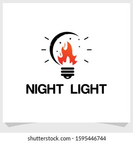 fire and lamp logo design concept, night light logo design template