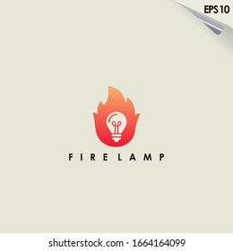 Feuer des Logos der Lampe einzeln auf Feuer. Vorlage für Leuchtenlogo. Modernes Design. Flachlogo. Vektorillustration-Illustration