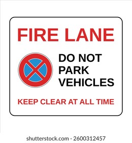 Fire Lane, No Parking Sign, Fire Safety Equipment Sign - High Quality Vector Stock Image