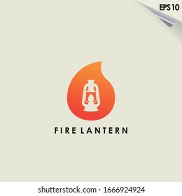 Fire Of Lantern Lamp Logo Design. Lantern Lamp Logo Template. Modern Design. Isolated In Fire. Flat Logo. Vector Illustration