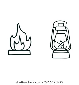 Fire And Lantern Line Icons With Transparent Background