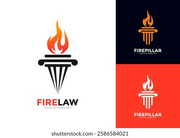 Fire law pillar logo vector design. Suitable for business, law firm, fire symbol