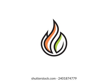 fire leaf logo design, energy flame droplet line art style symbol icon template