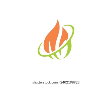 fire leaf logo design, energy flame droplet line art style symbol icon template