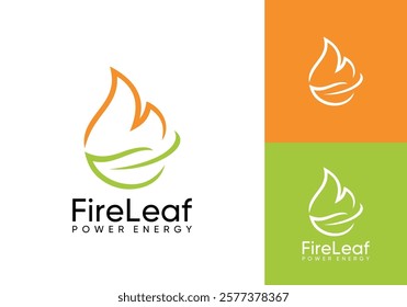 fire leaf logo design. energy flame droplet line art style symbol icon vector