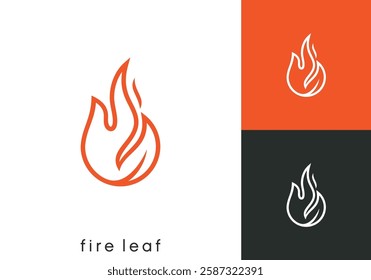 fire leaf logo design. energy flame droplet line art style graphic icon vector