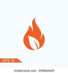 Fire leaf logo design. Vector symbol of fire house insurance.