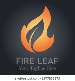 Fire leaf logo design vector on gray background