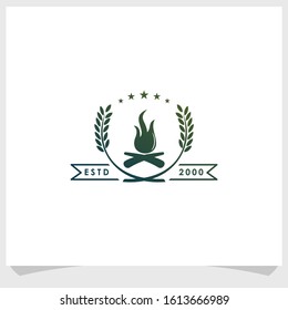 fire and leaf vintage logo design vector, nature elements brand logo design template