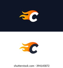 Fire Letter C logo template. Burning flame design element vector illustration. Corporate branding identity