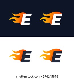 Fire Letter E logo template. Burning flame design element vector illustration. Corporate branding identity